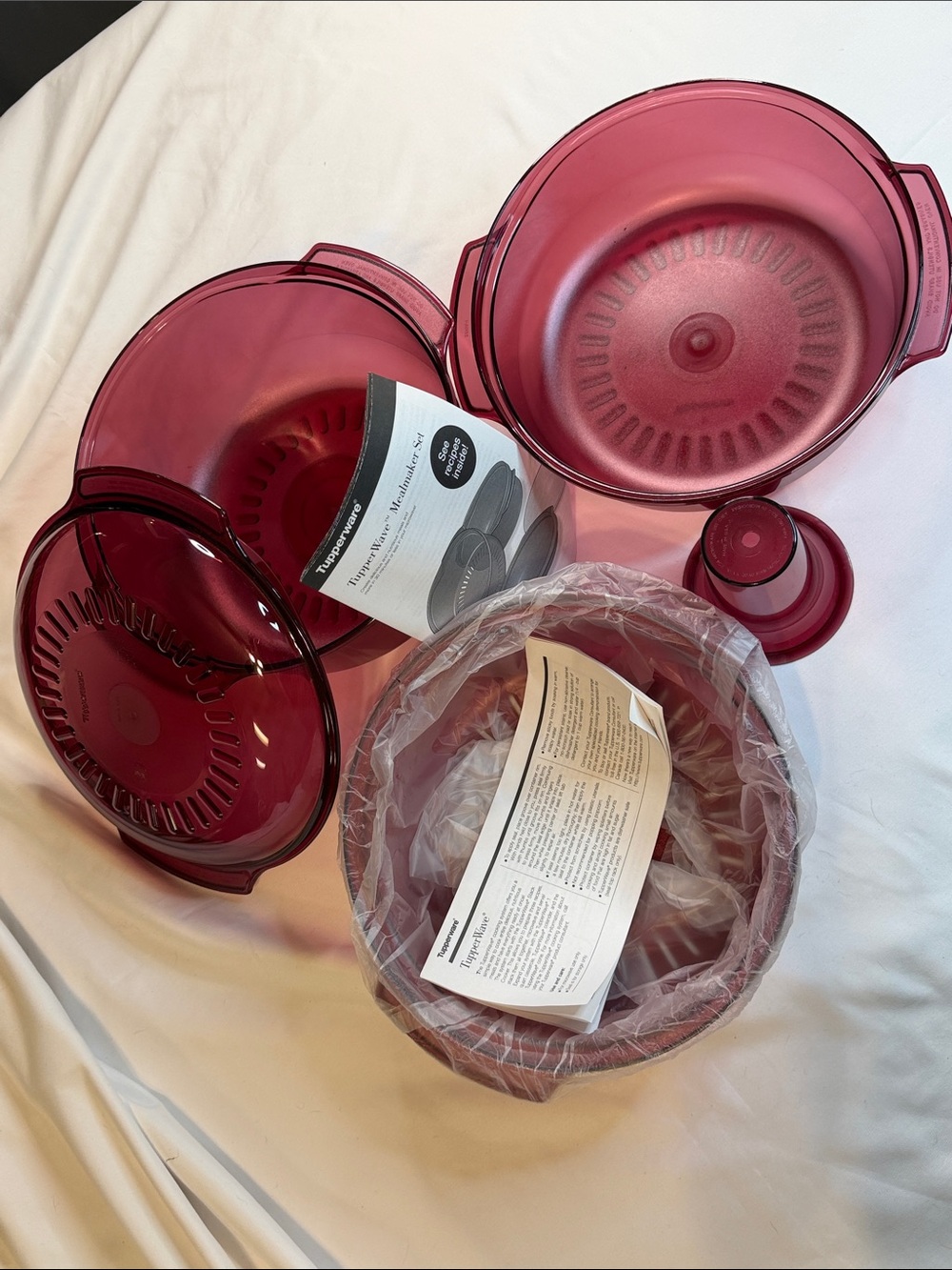 Tupperware Burgundy Microwave Steamer and Mixing Bowl Set
